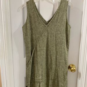 FLAX • 100% Linen Green Shift Dress with Buttons
